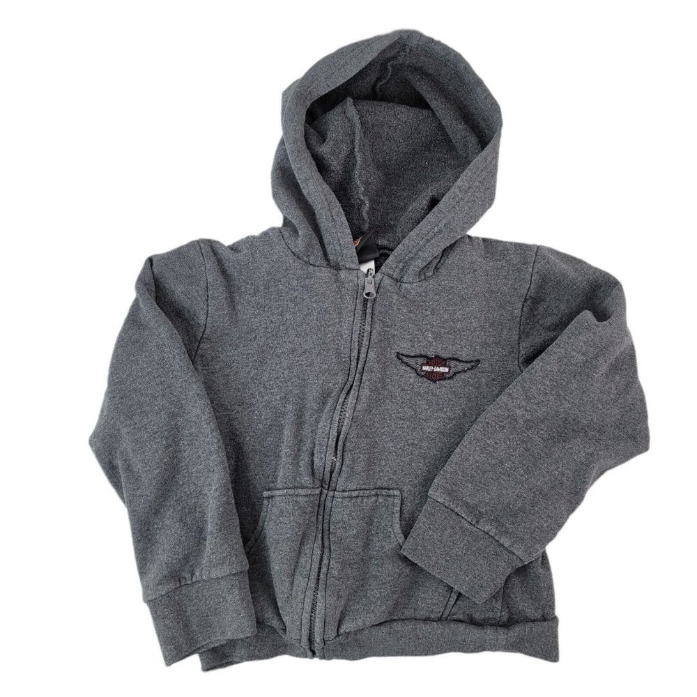 Harley Davidson Full‎ Zip Hoodie Kids 10/12 Gray Embroidered Winged Logo Biker